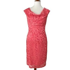 🍀 Connected Apparel Women's Coral Sleeveless Cowl Neck Lace Sheath Dress Size 10